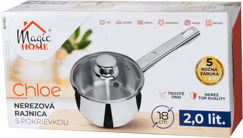 Rajnica MagicHome Chloe, 18 cm, 2 lit. so sklenenou pokrievkou, nerez – Obrázok 2