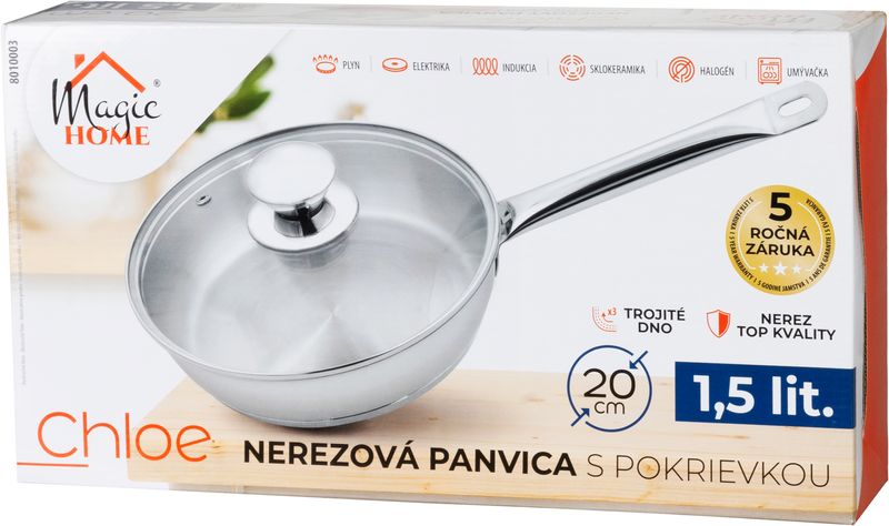 Panvica MagicHome Chloe, 20 cm, 1,5 lit., so sklenenou pokrievkou, nerez – Obrázok 3