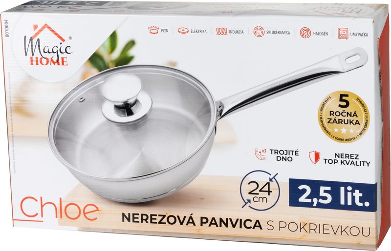 Panvica MagicHome Chloe, 24 cm, 2,5 lit., so sklenenou pokrievkou, nerez – Obrázok 4