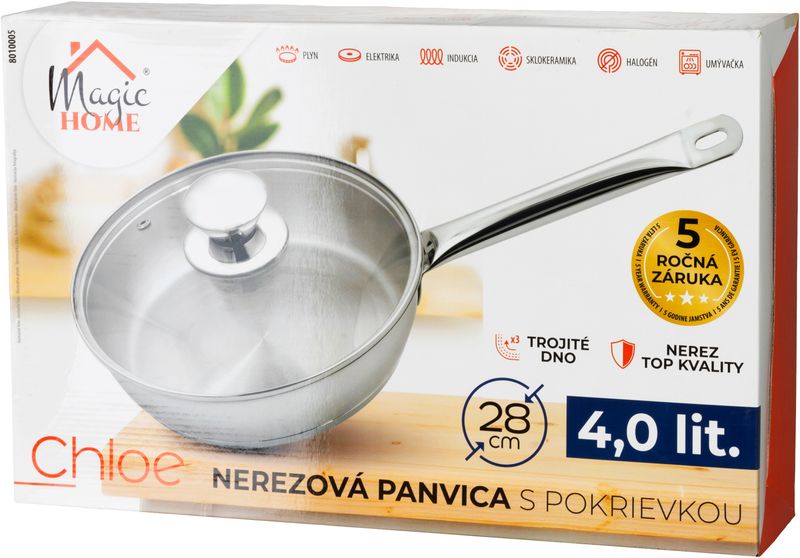 Panvica MagicHome Chloe, 28 cm, 4 lit.,so sklenenou pokrievkou, nerez – Obrázok 4