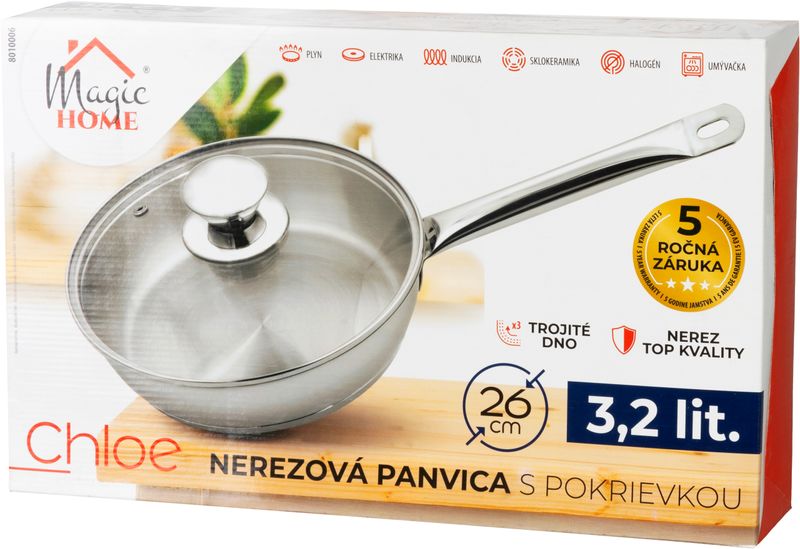 Panvica MagicHome Chloe, 26 cm, 3,2 lit., so sklenenou pokrievkou, nerez – Obrázok 4