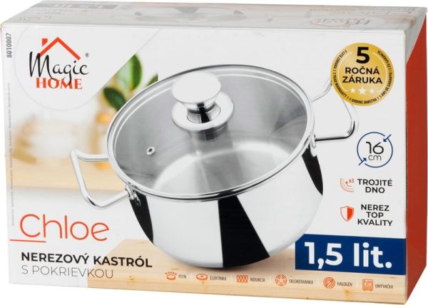 Kastról MagicHome Chloe, hrniec, 16 cm, 1,5 lit., so sklenenou pokrievkou, nerez – Obrázok 3