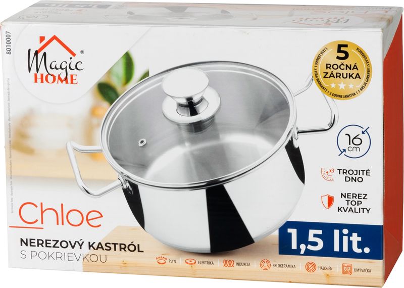 Kastról MagicHome Chloe, hrniec, 16 cm, 1,5 lit., so sklenenou pokrievkou, nerez – Obrázok 3