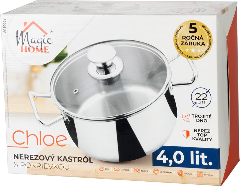 Kastról MagicHome Chloe, hrniec, 22 cm, 4 lit., so sklenenou pokrievkou, nerez – Obrázok 3
