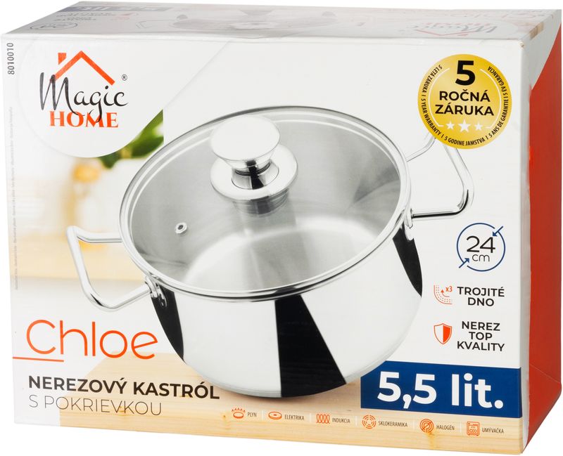 Kastról MagicHome Chloe, hrniec, 24 cm, 5,5 lit., so sklenenou pokrievkou, nerez – Obrázok 2