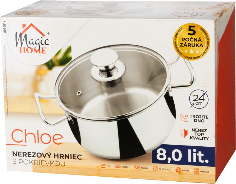 Hrniec MagicHome Chloe, 24 cm, 8 lit., so sklenenou pokrievkou, nerez – Obrázok 2