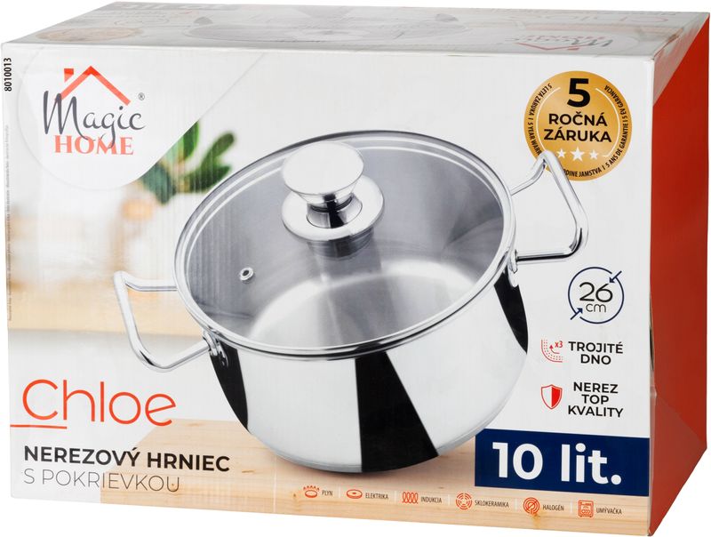Hrniec MagicHome Chloe, 26 cm, 10 lit., so sklenenou pokrievkou, nerez – Obrázok 3