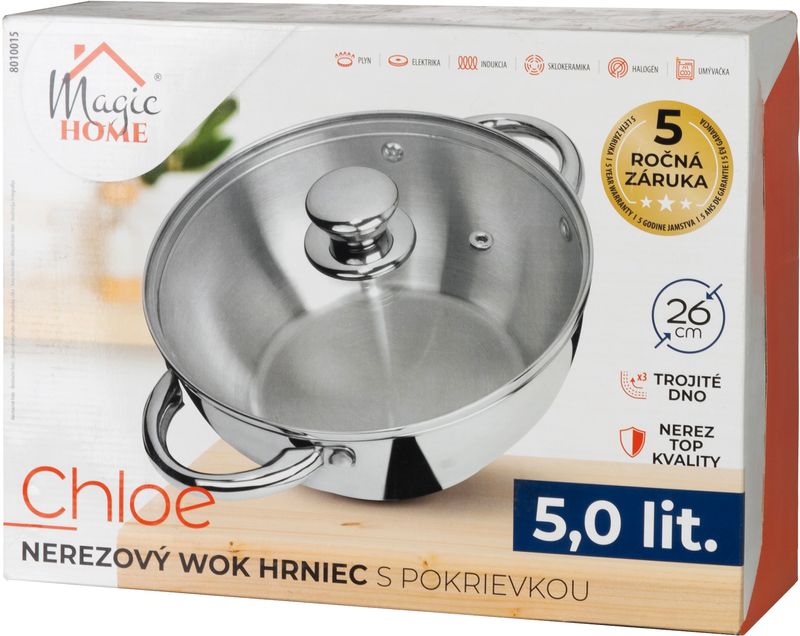 Hrniec Wok MagicHome Chloe, 26 cm, 5 lit., so sklenenou pokrievkou, nerez – Obrázok 3
