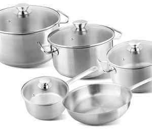 Sada riadu MagicHome Chloe, panvica 24 cm, 3x kastról (3l, 4l a 6,6 l), rajnica 2l, so sklenenými pokrievkami, nerez, 9 dielna