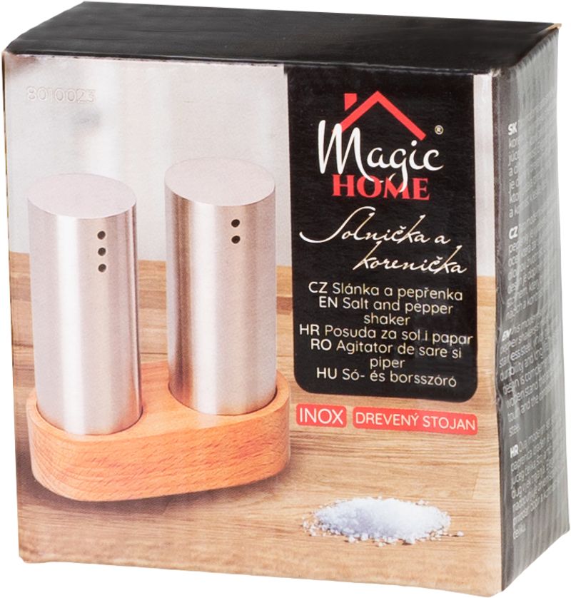 Sada solnička a korenička MagicHome, drevený stojan, nerez – Obrázok 3