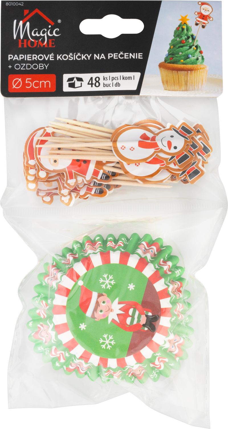 Sada papierov a špáradiel MagicHome Vianoce, na muffiny na pečenie, sada 48 ks – Obrázok 3
