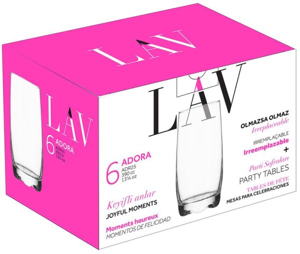 Pohár Adora, LAV, sklenený, na vodu, 390 ml, 61x145 mm, bal. 6 ks – Obrázok 2