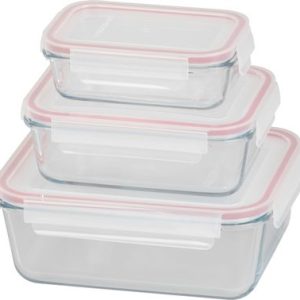 Dóza MagicHome, sada 3 ks, sklenená, sklo, obdlžníková, s vekom, 400/900/1900 ml