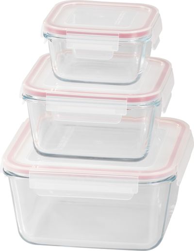 Dóza MagicHome, sada 3 ks, sklenená, sklo, štvorcová, s vekom, 450/1000/1900 ml – Obrázok 5