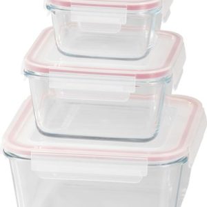 Dóza MagicHome, sada 3 ks, sklenená, sklo, štvorcová, s vekom, 450/1000/1900 ml