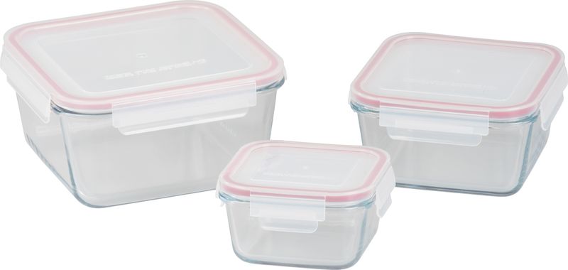 Dóza MagicHome, sada 3 ks, sklenená, sklo, štvorcová, s vekom, 450/1000/1900 ml – Obrázok 4