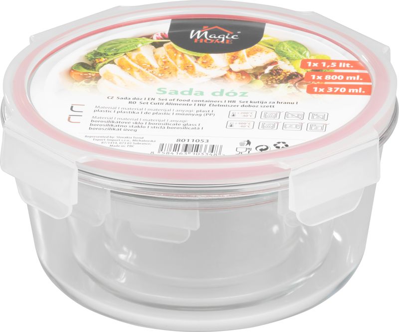 Dóza MagicHome, sada 3 ks, sklenená, sklo, okrúhla, s vekom, 370/800/1500 ml – Obrázok 2