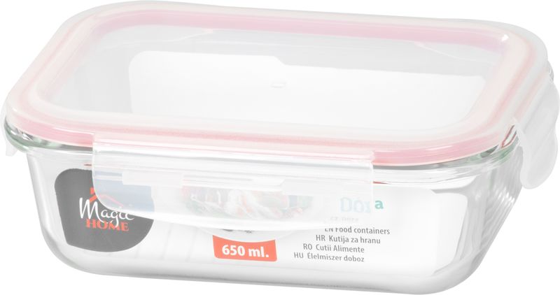 Dóza MagicHome, obdĺžniková, 650 ml, s vekom, Clip, sklenená – Obrázok 2