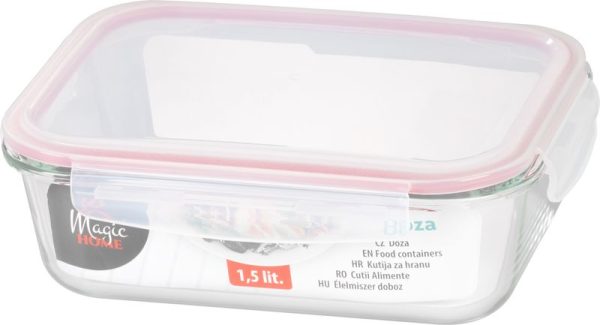 Dóza MagicHome, obdĺžniková, 1500 ml, s vekom, Clip, sklenená – Obrázok 2