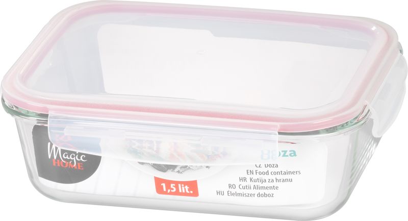 Dóza MagicHome, obdĺžniková, 1500 ml, s vekom, Clip, sklenená – Obrázok 2