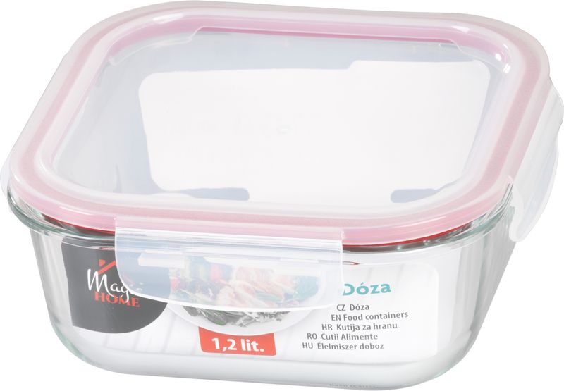 Dóza MagicHome, štvorcová, 1200 ml, s vekom, Clip, sklenená – Obrázok 2