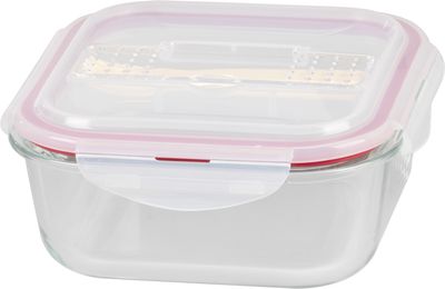 Dóza MagicHome, štvorcová, s vekom, 1200 ml, s príborom, Clip, sklenená – Obrázok 5