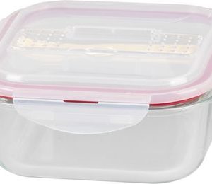 Dóza MagicHome, štvorcová, s vekom, 1200 ml, s príborom, Clip, sklenená