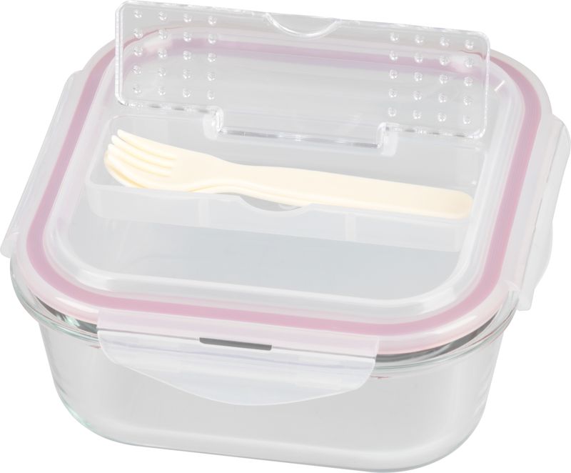 Dóza MagicHome, štvorcová, s vekom, 1200 ml, s príborom, Clip, sklenená – Obrázok 4