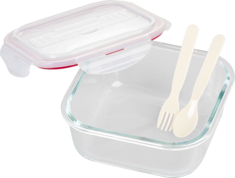 Dóza MagicHome, štvorcová, s vekom, 1200 ml, s príborom, Clip, sklenená – Obrázok 3