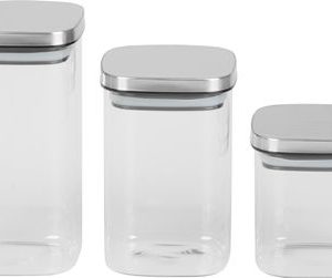 Nádoba MagicHome, sada 3 ks, 800/1100/1500 ml, sklenená, s nerezovým uzáverom