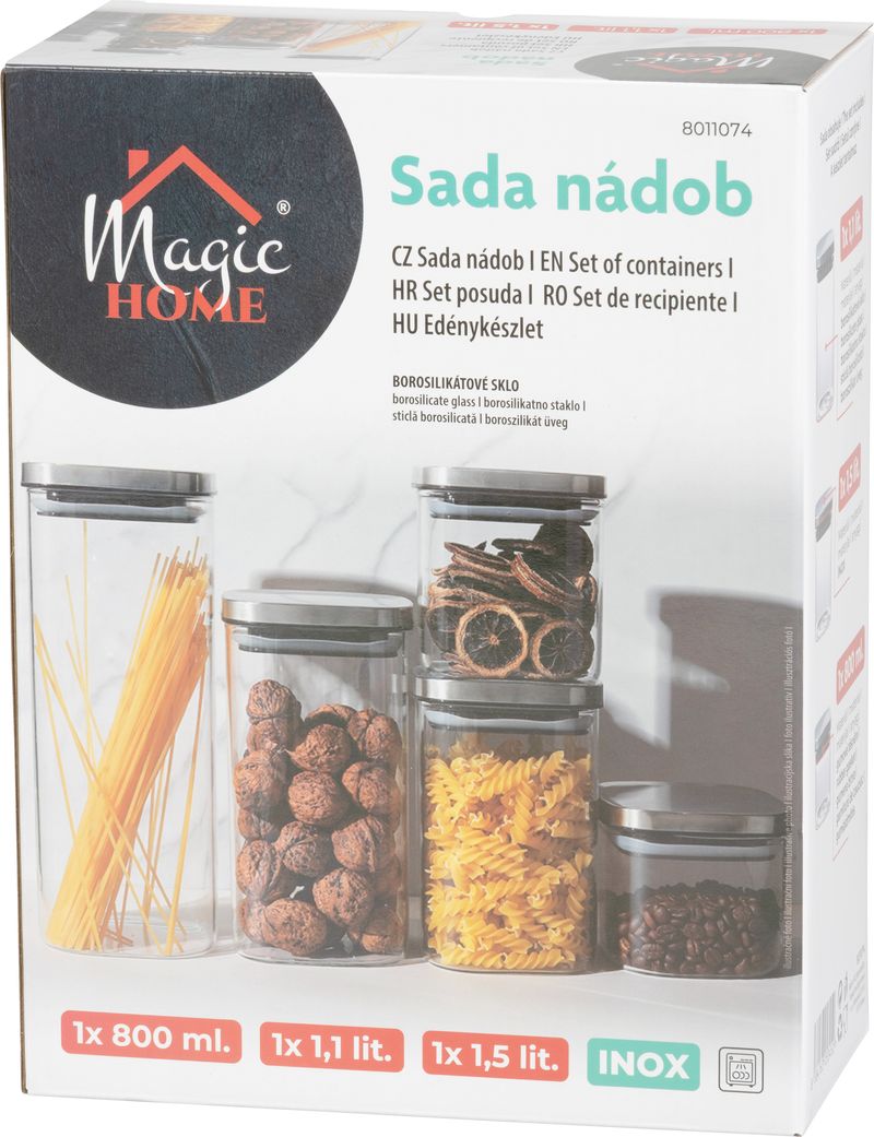Nádoba MagicHome, sada 3 ks, 800/1100/1500 ml, sklenená, s nerezovým uzáverom – Obrázok 2