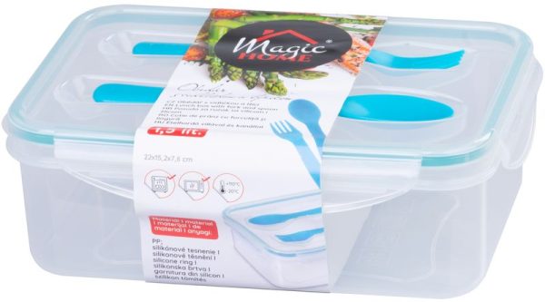Obedár MagicHome, hranatý, s vidličkou a lyžicou, 1500 ml, 22x15,2x7,6 cm – Obrázok 2