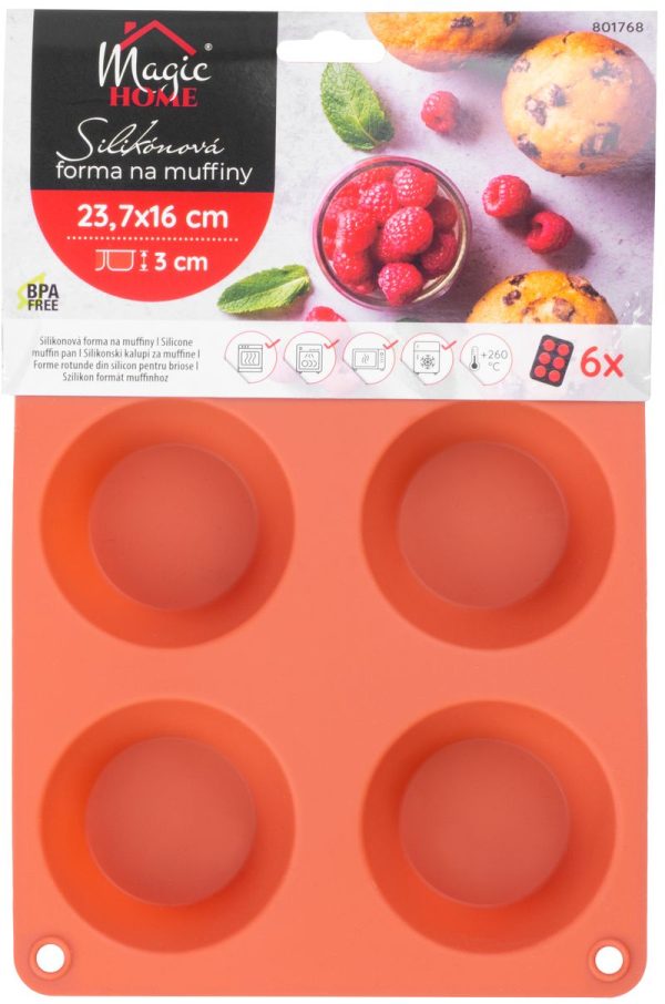 Forma MagicHome, na pečenie, na 6 muffinov, silikón, červená, 23,7x16x3 cm – Obrázok 3
