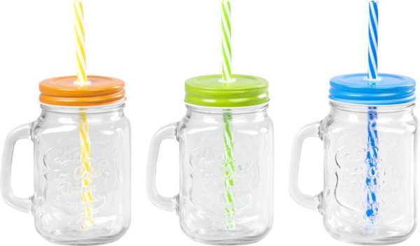 Pohár MagicHome, sklenený, so slamkou, s farebným viečkom, sklo, 480 ml, Sellbox 12 ks – Obrázok 9