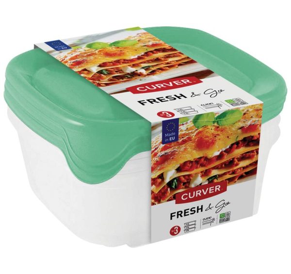 Dóza Curver® Set Square, sada 3 ks, 800 ml, mix farieb mint/sivá/broskyňová, 155x155x110 mm – Obrázok 3