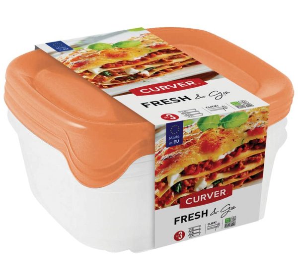 Dóza Curver® Set Square, sada 3 ks, 800 ml, mix farieb mint/sivá/broskyňová, 155x155x110 mm – Obrázok 2