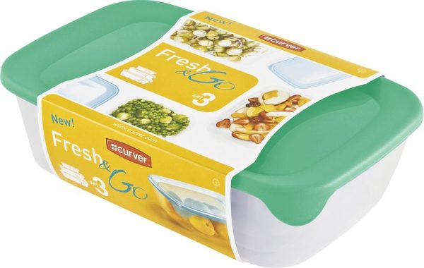 Dóza Curver® Set Rectangular, sada 3 ks, 500/1000/2000 ml, mix farieb mint/sivá/broskyňová – Obrázok 3