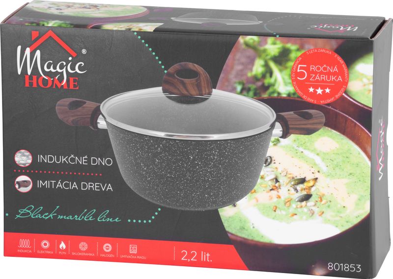 Hrniec MagicHome Black Marble Line, 20 cm, 2200 ml, s pokrievkou – Obrázok 2