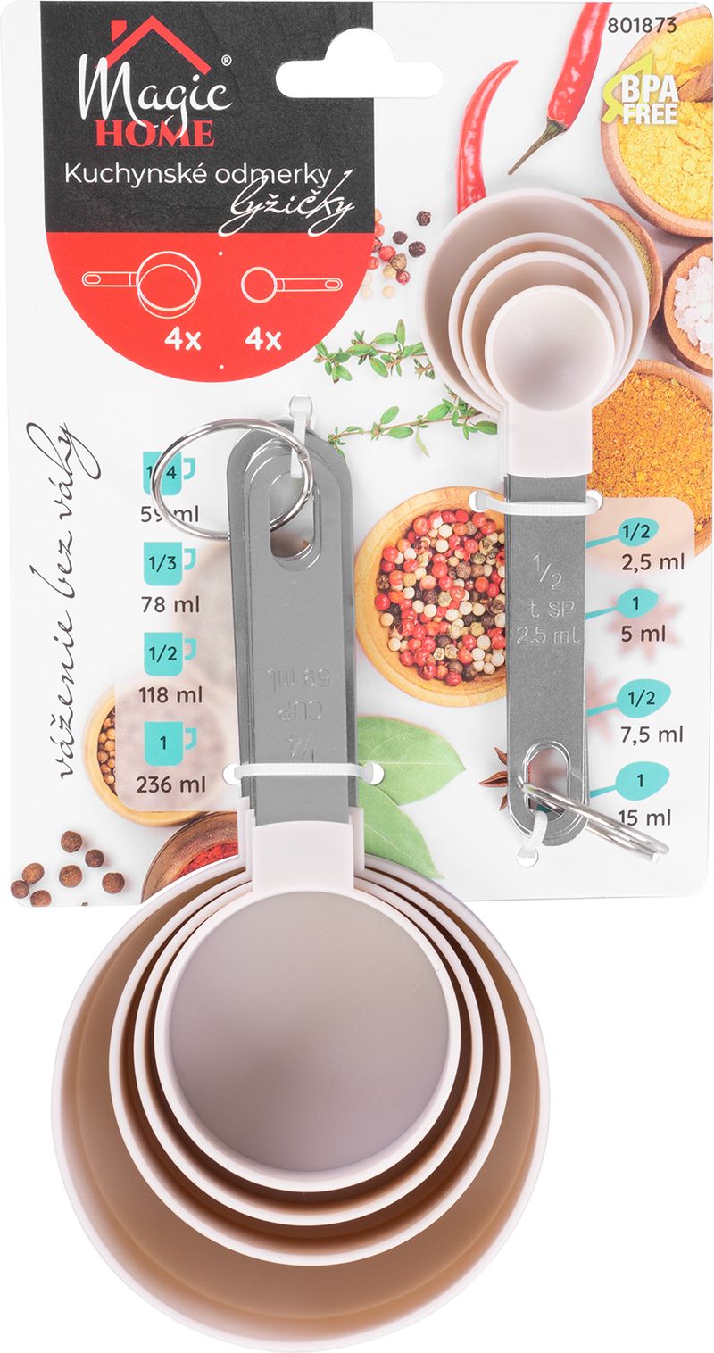 Odmerka MagicHome, lyžicové a hrnčekové, kuchynská, sada 8 ks, 2,5 ml - 236 ml – Obrázok 2
