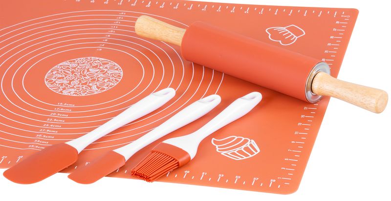 Sada na pečenie MagicHome, sada 5 ks, silikónová maslovačka, 2x stierka, valček, podložka – Obrázok 5