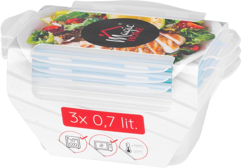 Dóza MagicHome Lunchbox set YH416, obdĺžniková, sada 3 ks, 700 ml, 172x115x71 mm – Obrázok 2