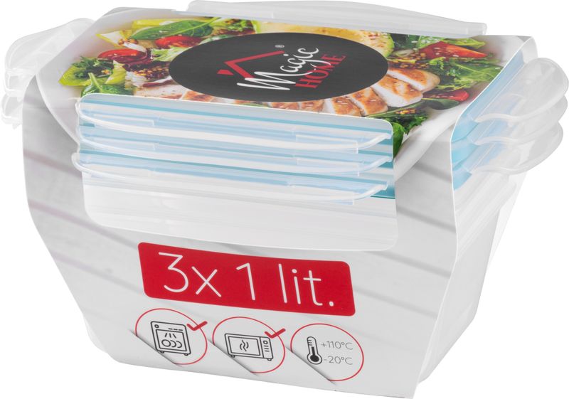 Dóza MagicHome Lunchbox set YH376, obdĺžniková, sada 3 ks, 1000 ml, 189x131x77 mm – Obrázok 2