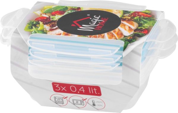 Dóza MagicHome Lunchbox set YH375, obdĺžniková, sada 3 ks, 400 ml, 162x111x51 mm – Obrázok 2