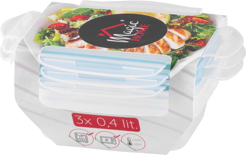 Dóza MagicHome Lunchbox set YH375, obdĺžniková, sada 3 ks, 400 ml, 162x111x51 mm – Obrázok 2