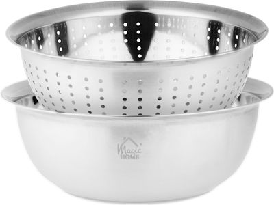 Cedník MagicHome, 26,5 cm, s miskou, okrúhle otvory, nerez – Obrázok 4