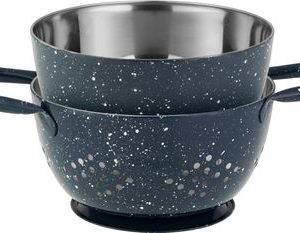 Cedník s misou MagicHome, 15,5 cm, s rúčkou, okrúhle otvory, nerez, sada 2 ks