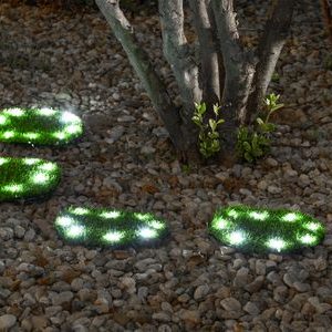 Lampa Strend Pro 6155, Trávnaté platne 4 ks, 24 cm, solárne kruhy z umelej trávy, 4x 8 LED, AA