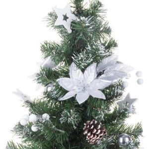 Stromček MagicHome Vianoce, ozdobený, strieborný, kvet, 20 cm