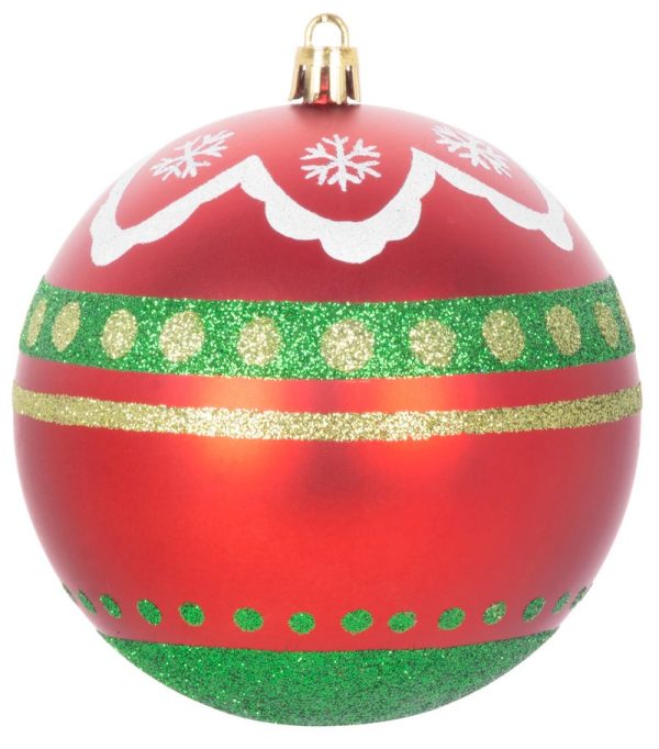 Gule MagicHome Vianoce, 4 ks, červeno - zelené, s ornamentami, na vianočný stromček, 10 cm – Obrázok 2