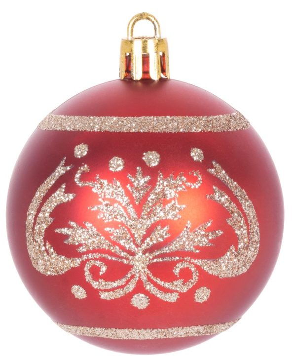 Gule MagicHome Vianoce, 9 ks, červené s ornamentom, na vianočný stromček, 6 cm – Obrázok 4